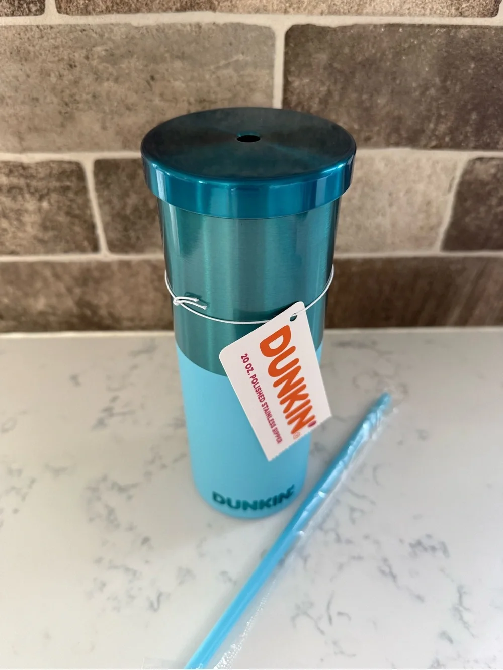 NEW Dunkin Blue 20oz Polished Stainless Sipper
